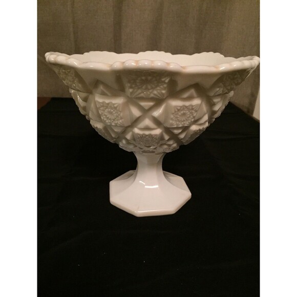 Vtg Westmoreland Old Quilt Milk Glass Compote Candy Dish White Footed - Picture 1 of 7
